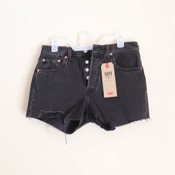 SOLD Levis 501 Women’s Shorts High Rise Button Fly Black Distressed Size 27 NWT - Picture 2 of 5